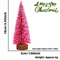 Mini pink Christmas tree desk ornament with wood base and flocked snow 10cm height - 10cm / Red