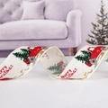 Nastro natalizio da 5cm con camion rosso e alberi stampati su lino color crema - Nastro Camion Crema Natale 2m (Larghezza 5cm)