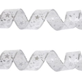 Silver sheer mesh Christmas ribbon with metallic star print and wired edge design - Silver Mesh