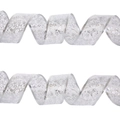 Silver translucent Christmas ribbon with metallic edges and glittery star moon patterns - Silver Moon and Star
