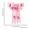 Pink burlap Christmas bow with reindeer print and 27x21.5cm dimension details - 7-Loop Bow / Pink Reindeer Snowflake