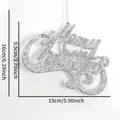 Silberner Merry Christmas Schriftzug mit Glitzer und Maßen von 15 cm x 9,5 cm - Silber