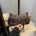 Retro leopard print underarm bag with brown leather trim and bow details on both sides - Leopard Coffee