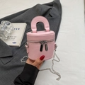 Bolso tipo cubo chic en cuero PU rosa con cremalleras dobles y correa de cadena - Rosa