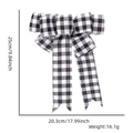 Detail view of black and white buffalo plaid Christmas bow with size 25x20.3cm - 7-Loop Bow / Black White Grey Plaid