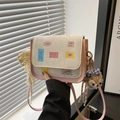 Petit sac bandoulière rose et crème à motif marbré avec breloque peluche mignonne - Avec Pendentif / Rose