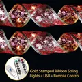 Leuchtendes rotes Weihnachtsband mit Goldmuster, LED-Lichtern und Fernbedienung - 10m / Rot (Warmweißes Licht+USB+Fernbedienung)