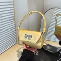 Bright yellow chic square shoulder bag with silver bow buckle and knotted handle - Gold