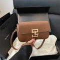 Brown vintage leather crossbody bag with gold metal clasp in premium gift box set - Brown