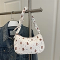 Borsa a mezzaluna bianca con simpatiche stampe di orsi e tracolla a pieghe - Stampa di Orso Koala del Fumetto (TY6723)