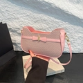 Hellrosa gewebte Handtasche mit Schleifendetail und dünnem Schultergurt für Damen - Rosa