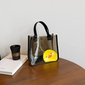 Bolso transparente gris tipo jelly con pato amarillo y asas de tela negra - Estilo 2 (Estampado Pato Amarillo)
