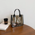 Bolso tote transparente de PVC marrón con estampado de oso minimalista y asas negras - Estilo 3 (Estampado Oso)