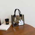 Bolso tote de PVC marrón translúcido con conejo blanco y asas de nailon negras - Estilo 4 (Estampado Conejo)