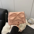 Pink crossbody bag with large bow and silver metal chain strap for women - Pink