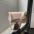 Minimalist beige crossbody baguette bag with a magnetic flap and a wide shoulder strap - Khaki