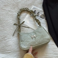 Minimalist light green pleated shoulder bag with a silver butterfly charm for women - Green