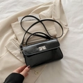 Chic black patent leather square bag with silver metal twist lock and dual straps - Black