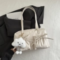 Creamy white pillow bag with dual bow pockets and a cute plush cloud charm detail - With Pendant / Off White