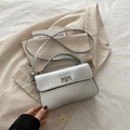 Metallic silver square handbag with twist lock and crossbody strap for women - Silver