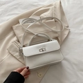 Chic cream white leather square crossbody bag with vintage silver metal clasp and strap - White
