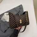 Retro geometric monogram crossbody bag in brown leather with gold chain detail - Coffee