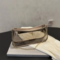 Transparent brown PVC baguette shoulder bag with gold chain strap and beige leather trim - Khaki