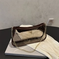 Retro transparent brown PVC shoulder bag with faux leather trim and elegant gold chain strap - Brown