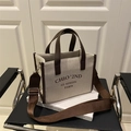 Minimalist canvas tote bag in beige and dark brown with a wide shoulder strap - Brown