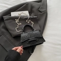 Mini borsa a mano trapezoidale nera goffrata serpente con catena d'argento - Nero