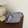 Light grey large-capacity crossbody bag with pleated fabric and adjustable shoulder strap - Gray