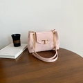 Pink pleated leather shoulder bag with a gold T-bar buckle and metal chain strap - Pink