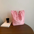 Chic pink nylon tote bag with mcroi logo and spacious interior for daily casual use - Pink Side B (Letter Print)