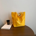 Fashionable bright yellow nylon tote bag with letter print and striped lining - Yellow Side B (Letter Print)