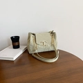 Chic light green textured square bag with gold T-shaped metal clasp and chain strap - Green