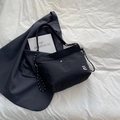 Borsa tote alla moda in nylon nero con tracolla in corda intrecciata distintiva - Nero