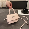 Mini sac à main rose avec nœud argenté et motif à pois noirs pour femmes - Rose