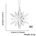 Détail de 3 décorations de flocon de neige transparentes avec boucles argentées - Flocon de Neige Polygonal Transparent