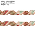 Close-up of 6.5cm wide Christmas burlap ribbon with vintage red truck and tree patterns - Khaki Red Truck Tree / 10m