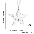 Détail de 3 ornements étoiles transparentes de 4,5cm avec facettes et ruban blanc - Étoile à Cinq Branches Transparente