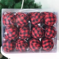 Christmas foam balls in red and black buffalo plaid fabric with silver hanging caps - Red and Black Plaid (24 Per Box)
