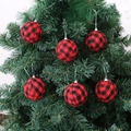 Set of 6 Christmas tree ornaments featuring classic red and black buffalo plaid fabric - Red and Black Plaid (6 Per Pack)