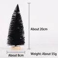 Détail d'un mini sapin de Noël noir de 20 cm avec socle en bois et dimensions indiquées - Sapin de Noël Noir 20CM