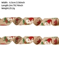 Christmas burlap ribbon rolls featuring festive gnome and holly berry prints in 6.5cm width - Short-Khaki Gnome