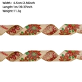 Christmas burlap ribbon with floral pattern and bells, 6.5cm wide for gift decor - Extra Short-Khaki Flower Bell