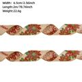 Christmas burlap ribbon with red poinsettia and bell prints, size 6.5cm by 2m - Short-Khaki Flower Bell
