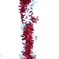 Dettaglio di ghirlanda natalizia rossa metallizzata con fiocchi di neve per decoro festa - Ghirlanda di Fiocchi di Neve Rossa