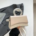 Two-tone chic square bag in beige and coffee with unique irregular silver metal handle - Khaki