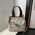 Piccola borsa tote in jacquard floreale con manici neri e motivi vintage di fiori rosa - Stile 3 (Floreale Rosa Blu)