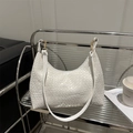 Minimalist white woven leather hobo bag with silver zipper and gold hardware - White